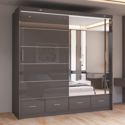Sliding Wardrobes 4U Sycylia Grey High Gloss 2 Door 4 Drawer Mirror Wardrobe