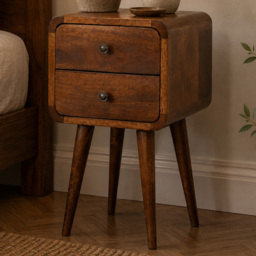 Artisan Furniture Chestnut Brown 2 Drawer Solid Wood Mini Curved Bedside Table - thumbnail 1
