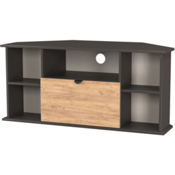 Crowndale Bora Single Drawer 5 Shelf Gold Craft Oak and Graphite Corner TV Unit Ready Assembled - thumbnail 4
