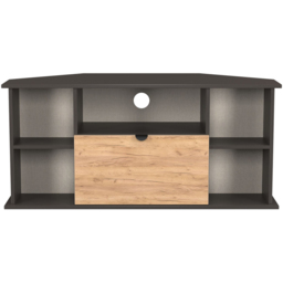 Crowndale Bora Single Drawer 5 Shelf Gold Craft Oak and Graphite Corner TV Unit Ready Assembled - thumbnail 2
