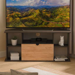 Crowndale Bora Single Drawer 5 Shelf Gold Craft Oak and Graphite Corner TV Unit Ready Assembled