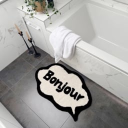 Mooky Mats Black and Cream Bonjour Slogan Non Slip Bath Mat 50 x 80cm - thumbnail 3