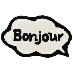 Mooky Mats Black and Cream Bonjour Slogan Non Slip Bath Mat 50 x 80cm - thumbnail 1