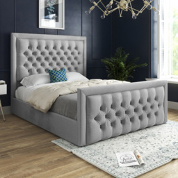 Rovigo Small Double Grey Soft Velvet Upholstered Bed Frame with Deep Buttoned Headboard - thumbnail 1