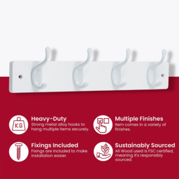 Headbourne White 4 Hook Coat Rail - thumbnail 4