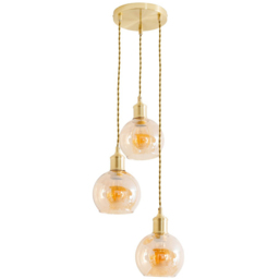 ValueLights Bellamy Amber Glass and Cluster Gold 3 Drop Cluster Ceiling Pendant Light