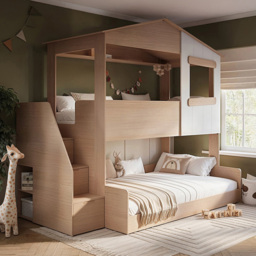 Flair Dreamland Oak Play House Triple Bunk Bed with Staircase