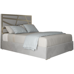 Arabella Grey Double Velvet Upholstered Metal Bed Frame with Panelled Headboard - thumbnail 2
