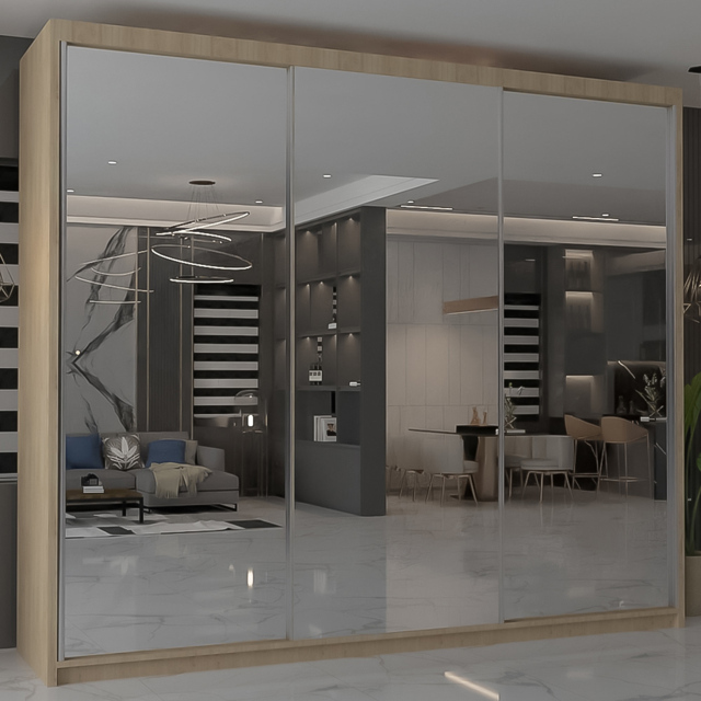 M N Furniture Modern Gala 3 Door Oak Mirrored Sliding Wardrobe 250cm - image 1