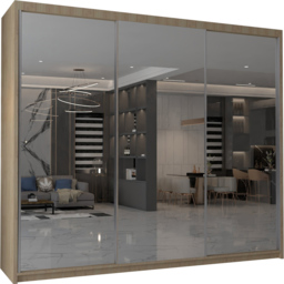 M N Furniture Modern Gala 3 Door Oak Mirrored Sliding Wardrobe 250cm - thumbnail 2