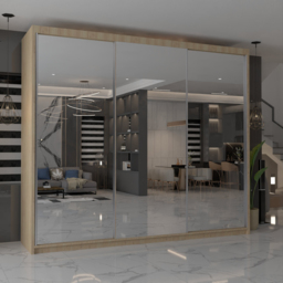 M N Furniture Modern Gala 3 Door Oak Mirrored Sliding Wardrobe 250cm - thumbnail 4