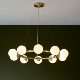 Merano Grosseto White Gloss Glass Satin Brass 10 light Plate Ceiling Light - thumbnail 2