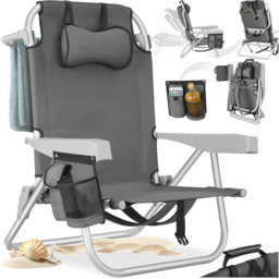 tectake Coral Grey Foldable Beach Chair with Backpack Function - thumbnail 2