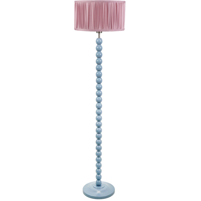 ValueLights Bobbins Ruched Pleated Blush Pink Drum Shade Powder Blue LED Floor Lamp - image 1