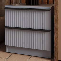FWStyle Lania 2 Drawer Dark Grey Scalloped Bedside Table - thumbnail 1