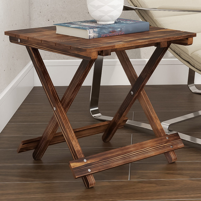 Outsunny Carbonised Finish Wooden Foldable Garden Side Table - image 1