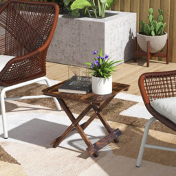 Outsunny Carbonised Finish Wooden Foldable Garden Side Table - thumbnail 3