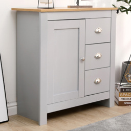 FurnitureHMD Grey and Oak Single Door 3 Drawer Wooden Cupboard - thumbnail 1
