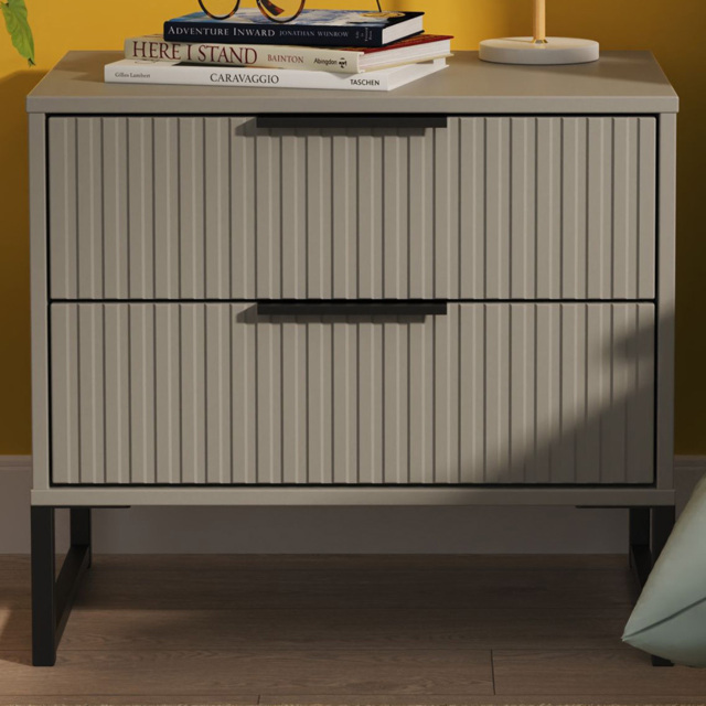 Crowndale Fluted 2 Drawer Dusk Grey Side Table Ready Assembled - image 1