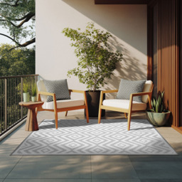 Sapporo Geometric Pattern Outdoor Rug Grey - thumbnail 2