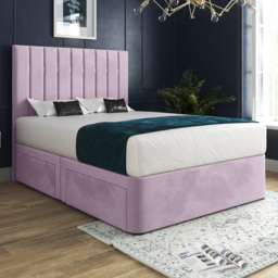 Marcelo Pink Small Single Velvet Upholstered Divan Bed Frame with Linear Headboard - thumbnail 1