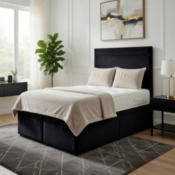 DS Living Majesty Black Super King Size Plush Velvet Ottoman Bed - thumbnail 4