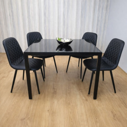 Kosy Koala 4 Seater Glass Faux Leather Dining Set Black