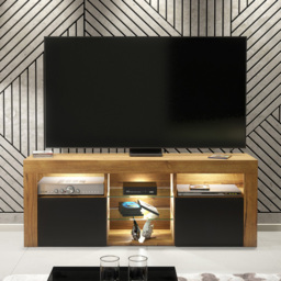 Creative Furniture Pulse Dark Oak and Black Matt 2 Door 5 Shelf TV Unit with LED