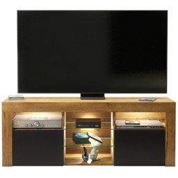 Creative Furniture Pulse Dark Oak and Black Matt 2 Door 5 Shelf TV Unit with LED - thumbnail 2