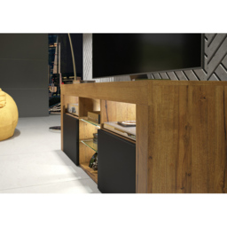 Creative Furniture Pulse Dark Oak and Black Matt 2 Door 5 Shelf TV Unit with LED - thumbnail 3