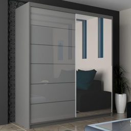 M N Furniture Inovo 2 Door Grey High Gloss Mirrored Sliding Wardrobe 200cm