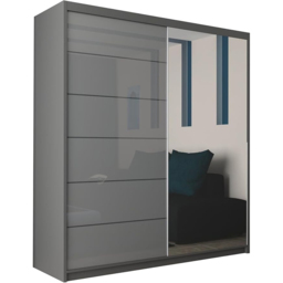 M N Furniture Inovo 2 Door Grey High Gloss Mirrored Sliding Wardrobe 200cm - thumbnail 2