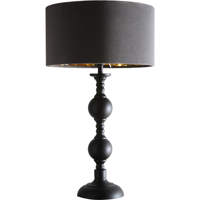 Kliving Churchgate Grey Velvet Shade Black Metal Table Lamp - image 1