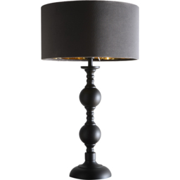 Kliving Churchgate Grey Velvet Shade Black Metal Table Lamp - thumbnail 1