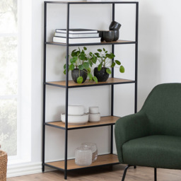 Florence Seaford 4 Shelf Oak and Black Metal Bookcase