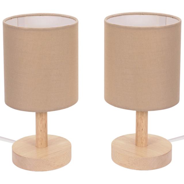 ValueLights Nelly 2 Pack Natural Shade Wooden Base LED Bedside Table Lamp - image 1