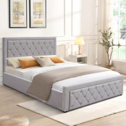 Kosy Koala Double Grey Velvet Tufted Gaslift Ottoman Bed with Mattress