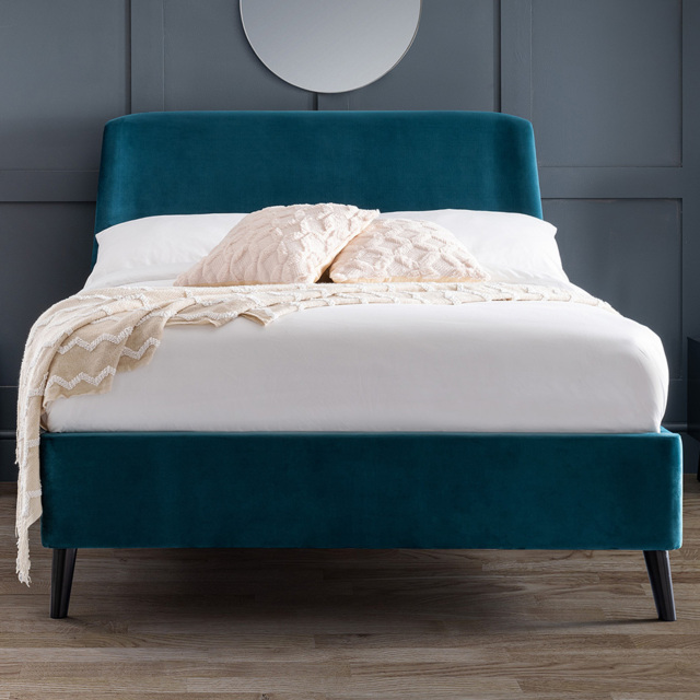 Julian Bowen Frida Double Teal Curved Velvet Bed - image 1