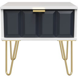 Crowndale Cube Single Drawer Matt Indigo and White Bedside Table - thumbnail 3