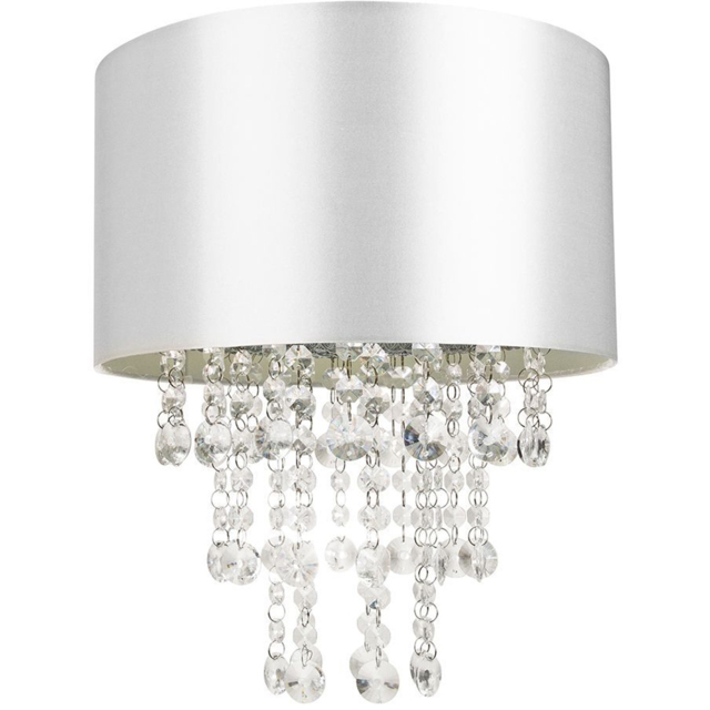 Happy Homewares Grey Satin Fabric Ceiling Pendant Shade with Transparent Acrylic Droplets - image 1