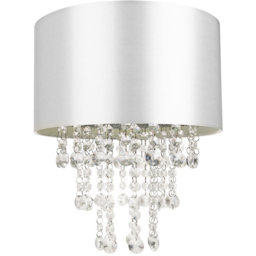 Happy Homewares Grey Satin Fabric Ceiling Pendant Shade with Transparent Acrylic Droplets