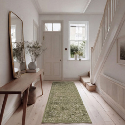Kukoon Oscar Linden Flat Vintage Green Medallion Rug 80 x 300cm - thumbnail 2