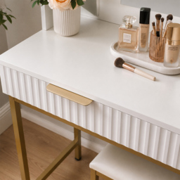 Kosy Koala Eva 2 Drawer 4 Shelf White and Gold Dressing Table Set with LED Mirror - thumbnail 2
