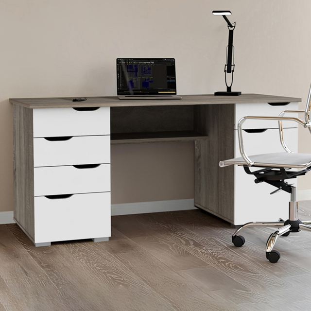 Alphason Kentucky 5 Drawer Office Desk Oak and White - image 1