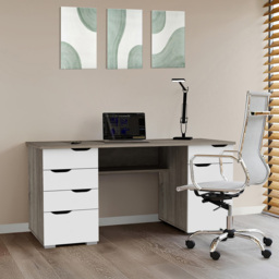 Alphason Kentucky 5 Drawer Office Desk Oak and White - thumbnail 3