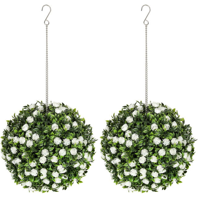 Portland Set of 2 White Topiary Rose Ball Artificial Plant - image 1