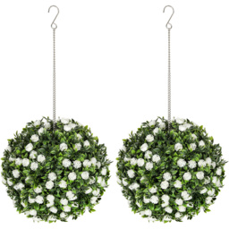 Portland Set of 2 White Topiary Rose Ball Artificial Plant - thumbnail 1