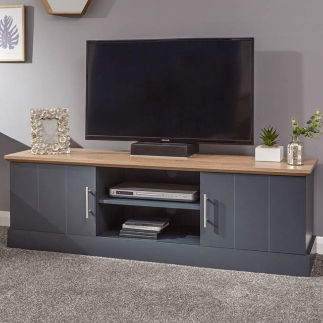 GFW Kendal Slate Blue 2 Door 2 Shelf Large TV Unit - image 1