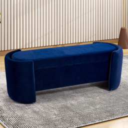 Living and Home 2 Seater Blue Velvet Ottoman Bench