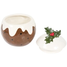 Brown Christmas Pudding Cookie Jar with Lid - thumbnail 3